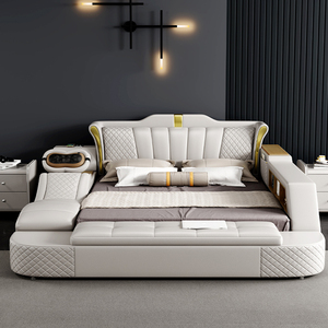 Cama Moderna de Diseño de Lujo, Tatami de Cuero Suave, Acero Inoxidable Ecológico, Tamaño King, Inteligente, Multifuncional, con Masaje y Almacenamiento - Product Image 3