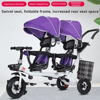 Tricycle Poussette Double pour Enfants, Vélo à Pédales Léger pour Bébé, Poussette Jumeaux et Landau