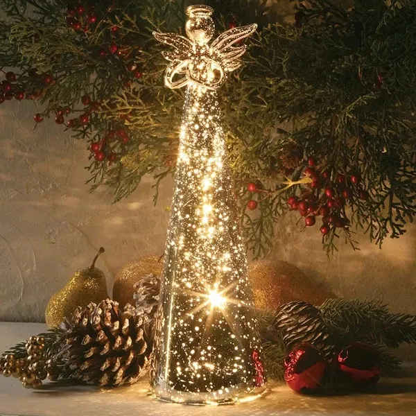 Ornamenti di angelo di natale di vetro d'argento fatti a mano all'ingrosso di alta qualità per gli ornamenti dell'albero di natale