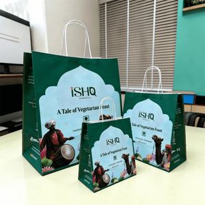 Bolsa de Papel Kraft Reciclado Ecológica Personalizada con Asa para Comida Vegetariana, Vegana y Halal para Llevar, con Logotipo Impreso, Resistente, de Fábrica - Product Image 1