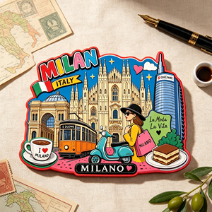 Imán de nevera de madera de Milán, Italia, con diseño de la <span class=keywords><strong>Catedral</strong></span> del <span class=keywords><strong>Duomo</strong></span>, tranvía, tiramisú, scooter, recuerdo de viaje, adhesivo magnético, regalo turístico italiano - Product Image 1