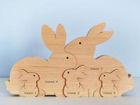 Holz Ostern Kaninchen Familie Puzzle Hase Familie Mama Papa Baby Holz Puzzle, 5 in 1 Set Muttertag Geschenk