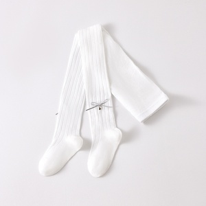 Leggings Bébé Fille en Coton Respirant <span class=keywords><strong>Blanc</strong></span> avec Chaussettes Anti-Moustiques, Collants Fins Printemps-Été à Motif Uni - Product Image 2