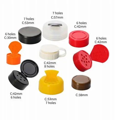 53 Mét 63 Mét Kép Flap Tap Cap PP Bướm Shaker Nắp Với 3 LỖ 7 Lỗ Đôi Flapper Cap Cho Gia Vị Chai