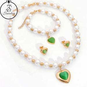 하트 하트 목걸이와 귀걸이 세트 화이트 스톤 목걸이 세트 두바이 18k 골드 쥬얼리 빅 세트 - Product Image 3