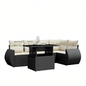 Black Garden <b>Sofa</b> Set 6 Seater <b>Rattan</b> Outdoor Furniture Weather Resistant Contemporary Design Garden Set - Product Image 1