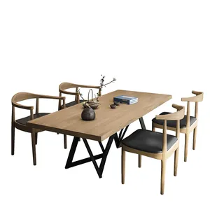 美国办公室会议桌实木长餐桌设置与6椅子