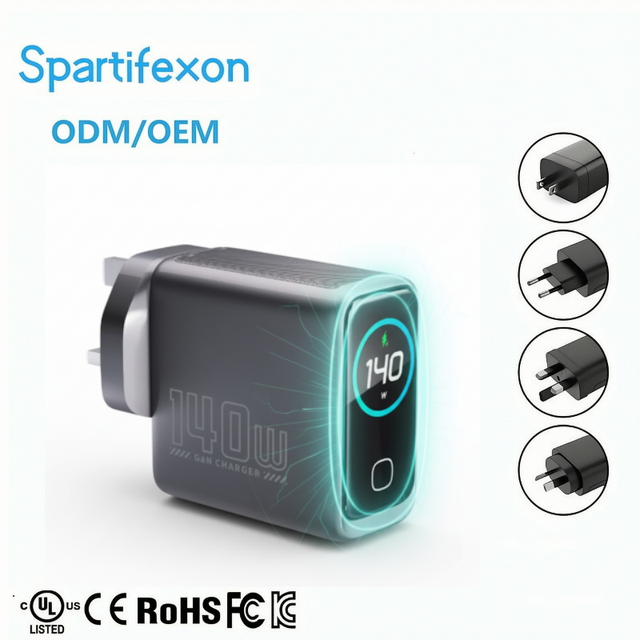 USB C PD 140W Gan Charger TFT Screen Wall Charger for Laptop Mobile Phone Multi-port USB QC3.0 Fast Charging Compatible US UK
