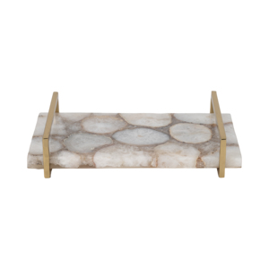 Vassoio rettangolare in marmo con manico in metallo per centrotavola decorativo per la casa - Product Image 1