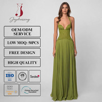 Robe longue élégante Joydressing vert olive à col halter, sexy, avec corset en dentelle et plissée, pour soirées et fêtes, vente en gros, fournisseur personnalisé