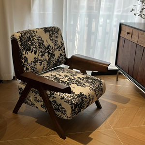 Sillón de Alta Calidad con Estampado Floral Retro, Estructura de Madera Maciza, Sillón Individual de Ocio para Sala de Estar o Dormitorio - Product Image 1