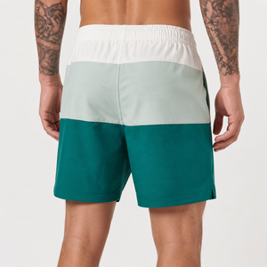 <b>Men</b> Color Block Printed Swim Shorts Quick Dry Drawstring Beach <b>Trunks</b> Mid Waist Knitted Polyester Short Length - Product Image 2