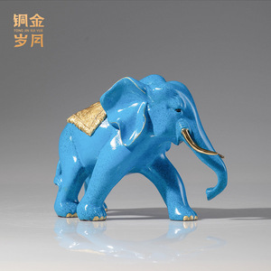 Copper Art Workshop Blue <b>Elephant</b> Ornament 2Pcs Feng Shui Desk Decor Office Display - Product Image 5