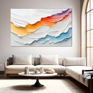 Art mural moderne 3D, grand format, vagues océaniques colorées, texture épaisse, toile sans cadre, décoration, projet d'art, design commercial et résidentiel - Product Image 3