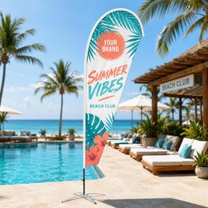 Bandera de Playa Personalizada Impresa por Ambos Lados, Bandera de Pluma en Forma de Lágrima con Mástil y Base Cruzada, Bandera Publicitaria para Exteriores - Product Image 2