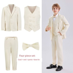 Ensemble Smoking Garçon 5 Pièces <span class=keywords><strong>Beige</strong></span> Personnalisé – Vêtements de Cérémonie OEM/ODM : <span class=keywords><strong>Blazer</strong></span> + Gilet + Nœud Papillon + Chemise + Pantalon – Costumes de Mariage pour Garçon d'Honneur - Product Image 3
