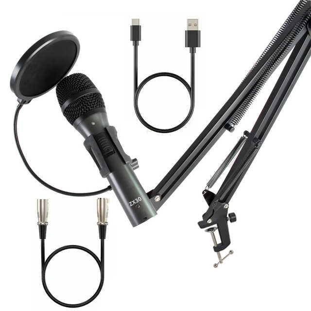ZX30 Live Streaming Podcast Studio Podcast Recording Equipment Professional Microfone Handheld USB and XLR Dynamic Microphone