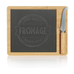 Plateau à fromage en bambou Sharp Business avec insert en ardoise 25x20cm, plateau de service à fromage réversible et portable avec couteau - Product Image 1