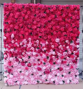Dekorasi Hitam Mawar Mawar Buatan Latar Dinding Bunga 3D dengan Bunga untuk Pesta