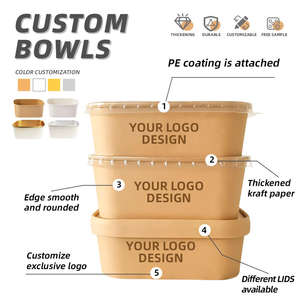 Bol à salade en papier kraft jetable empilable et compatible micro-ondes avec couvercle, emballage alimentaire écologique, biodégradable et anti-fuite pour les collations - Product Image 3