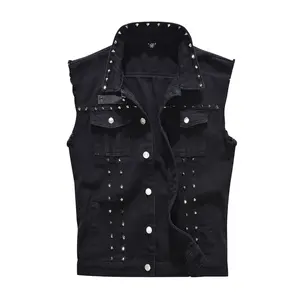 Vest Vest Four Seasons Faded Sleeveless Bullet Clip Spiked Punk Rock Men's Shirt with Pockets