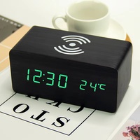 EMAF jam Digital, hadiah promosi jam Digital, pengisi daya nirkabel telepon seluler elektronik tampilan Led, Meja LED, Jam Alarm kayu untuk rumah