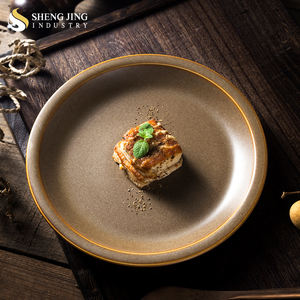 Plato de cerámica redondo moderno de 20cm, <span class=keywords><strong>vajilla</strong></span> marrón de calidad de Guangzhou, platos coreanos sostenibles <span class=keywords><strong>para</strong></span> servir, técnica de horno - Product Image 3