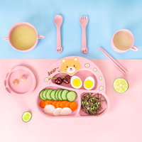 Couverts écologiques en fibre de bambou de qualité alimentaire Ensemble d'assiettes et de bols pour enfants avec dessin animé mignon Assiette de séparation pour enfants Vaisselle pour bébé