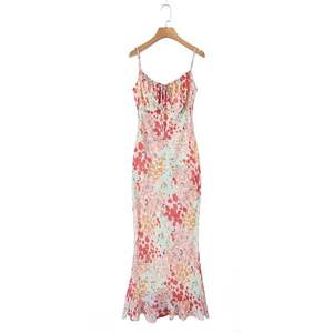 Vestido Halter con Estampado Floral para Mujer Talla Grande Runqi, Cintura Natural, Silueta Trompeta, Vestido Rosa N9268 - Product Image 1