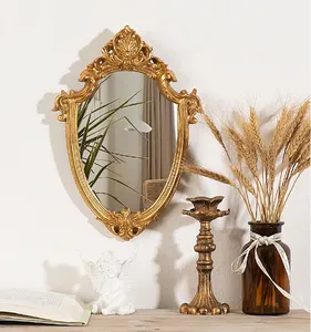 Nordic retro to do old gold relief hanging mirror home model room decoration homestays living room wall hanging makeup mirror