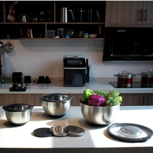 Râpe 3 pièces de haute qualité et couvercle transparent ensemble de bols à mélanger en acier inoxydable ensemble de bols à salade de stockage de cuisson de service de cuisson - Product Image 6