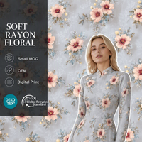 Nouvelle Arrivée Tissu en Rayonne Imprimé Numérique Floral Rose Bleu Poussière Tendance pour Robe de Vacances Femme Confortable Respirant OEM
