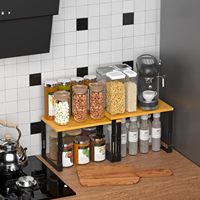 Étagère de rangement extensible pour armoire de cuisine, lot de 2, étagère à épices empilable pour comptoir avec plateau en bois carbonisé, convient aux armoires de 30 à 60 cm
