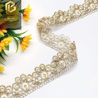 LEIXUSI Dentelle brodée géométrique dorée de 3,5 cm, style ethnique pour Hanfu, Cheongsam, vêtements, accessoires de décoration intérieure