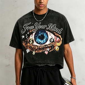 T-shirt surdimensionné personnalisé 280 g/m² avec imprimé graphique œil, coupe ample, style streetwear, délavé à l'acide, effet usé pour hommes - Product Image 1