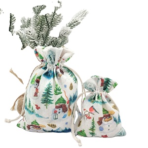 Customizable Christmas Elements Printed Drawstring <b>Gift</b> <b>Bags</b>, Holiday <b>Party</b> <b>Gift</b> Packaging, Jewelry and Accessories Storage <b>Bags</b> - Product Image 1