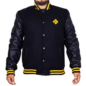 Slim fit winter <b>jacket</b> Fashion outdoor <b>leather</b> sleeves Casual wear lettermen <b>jacket</b> Stand collar front <b>jacket</b> - Product Image 1