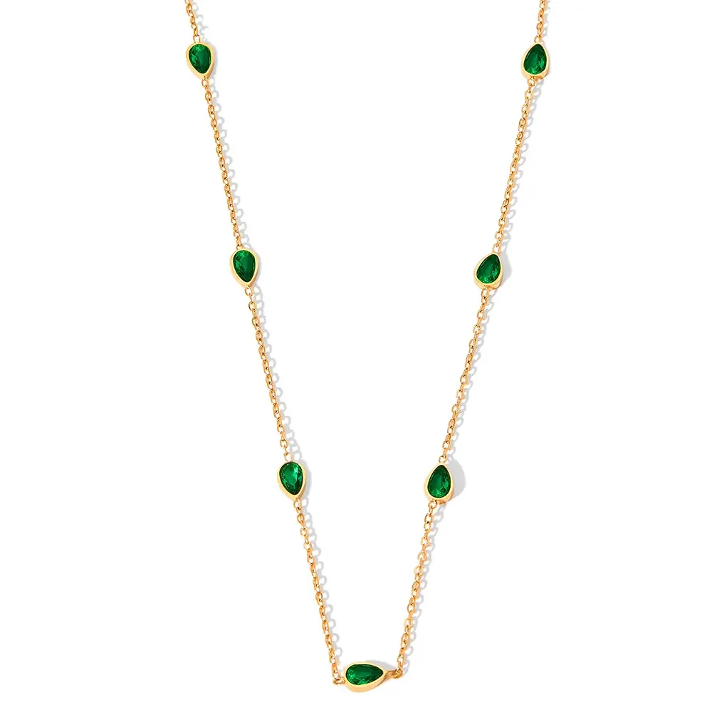 Exquisite vergoldete Edelstahl CZ Wasser tropfen Halskette Titan Stahl Zirkon Teardrop Halskette für Frauen