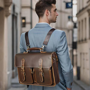 Sacs à main en cuir vintage pour homme, sacoche de voyage en cuir de vachette, bagage à roulettes, sac messager pour homme, porte-documents d'affaires - Product Image 3