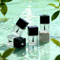 Flacon de vernis à ongles en verre transparent carré plat de luxe de 10 ml, avec bouchon et pinceau, rechargeable, pour échantillons de parfum, cosmétiques