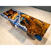 Table console élégante en bois massif avec panneau central Ensemble de table à manger pour restaurant Cuisine Bar Ensembles de table en bois de résine époxy