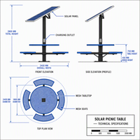 Table de pique-nique extérieure à énergie solaire avec système d'alimentation solaire intégré et prises de charge, sièges respirants et confortables