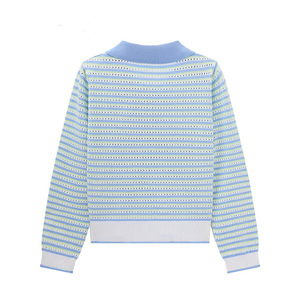 Women's Striped Knit <b>Cardigan</b> With Flower Embroidery Slim Fit Full Sleeve Autumn Wear - Product Image 2