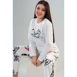 BAYAN POLAR O YAKA UZUN KOL ETEGI OVAL CEPLI PIJAMA TAKIM - สีขาวสว่าง - สีขาวสว่าง - Product Image 1