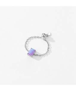 S925 <b>Silver</b> Opal <b>Ring</b> Rhodium Plated Prong Setting Minimalist Design Everyday Wear Gemstone Rectangular Purple Opal <b>Ring</b> - Product Image 6