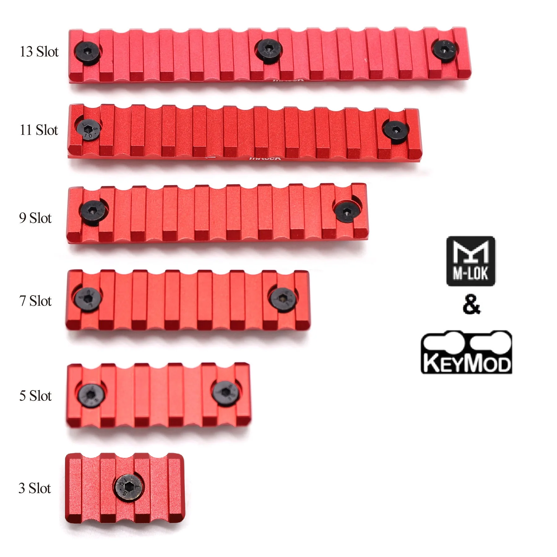 Aplus Universal Upgraded optional 3,5,7,9,11,13 slots Red Picatinny Rail Section compatible of Both Keymod&M-lok rail System