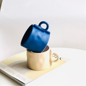 Nordic Style Twist Handlebar Design Hand Pinch Grain Strange Ears <b>Large</b> Capacity Ceramic <b>Mugs</b> - Product Image 3