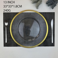 Ensemble de vaisselle pour hôtel et réceptions de mariage : Plateaux ronds en PS à rayures dorées et Assiettes de présentation en plastique transparent à bord doré