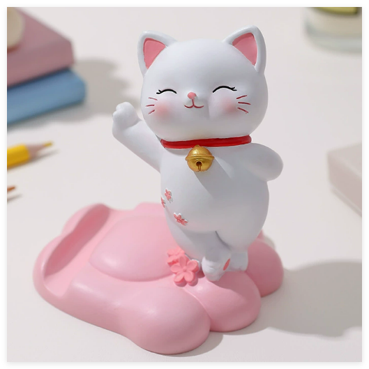Fortune Cat Phone & Tablet Stand-Modern Fashion Trend Gender Neutral Gift Study Desk Decor Resin Creative Decoration Piece