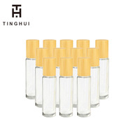 Flacon roll-on en verre dépoli transparent ambré chaud, 10 ml, vide, rechargeable, avec bouchon en bambou, pour échantillon d'huile essentielle